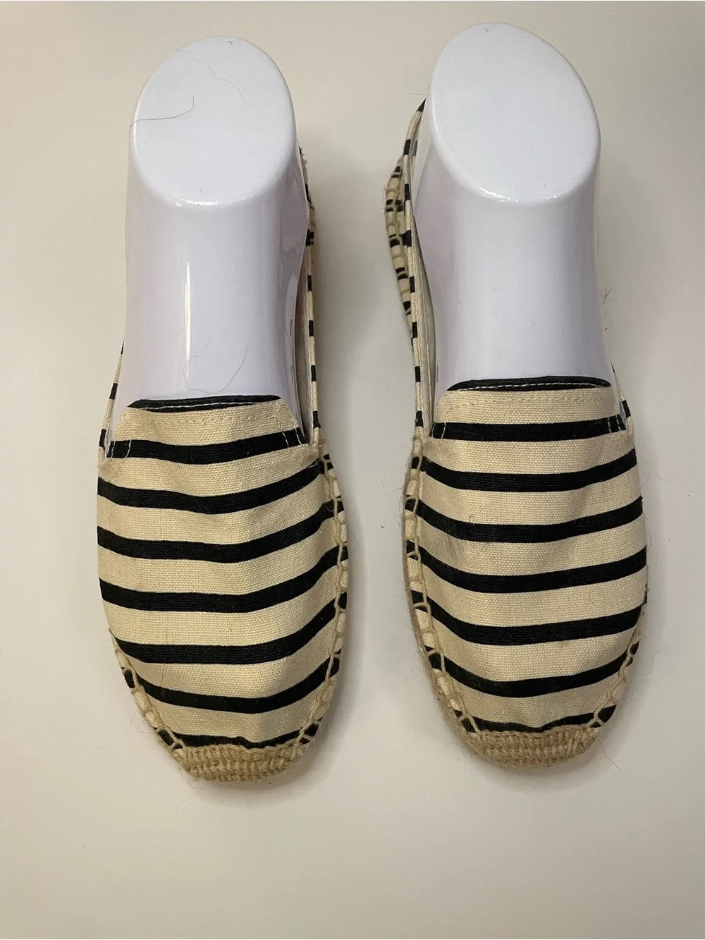 Soludos Black and Cream Striped Canvas Espadrilles